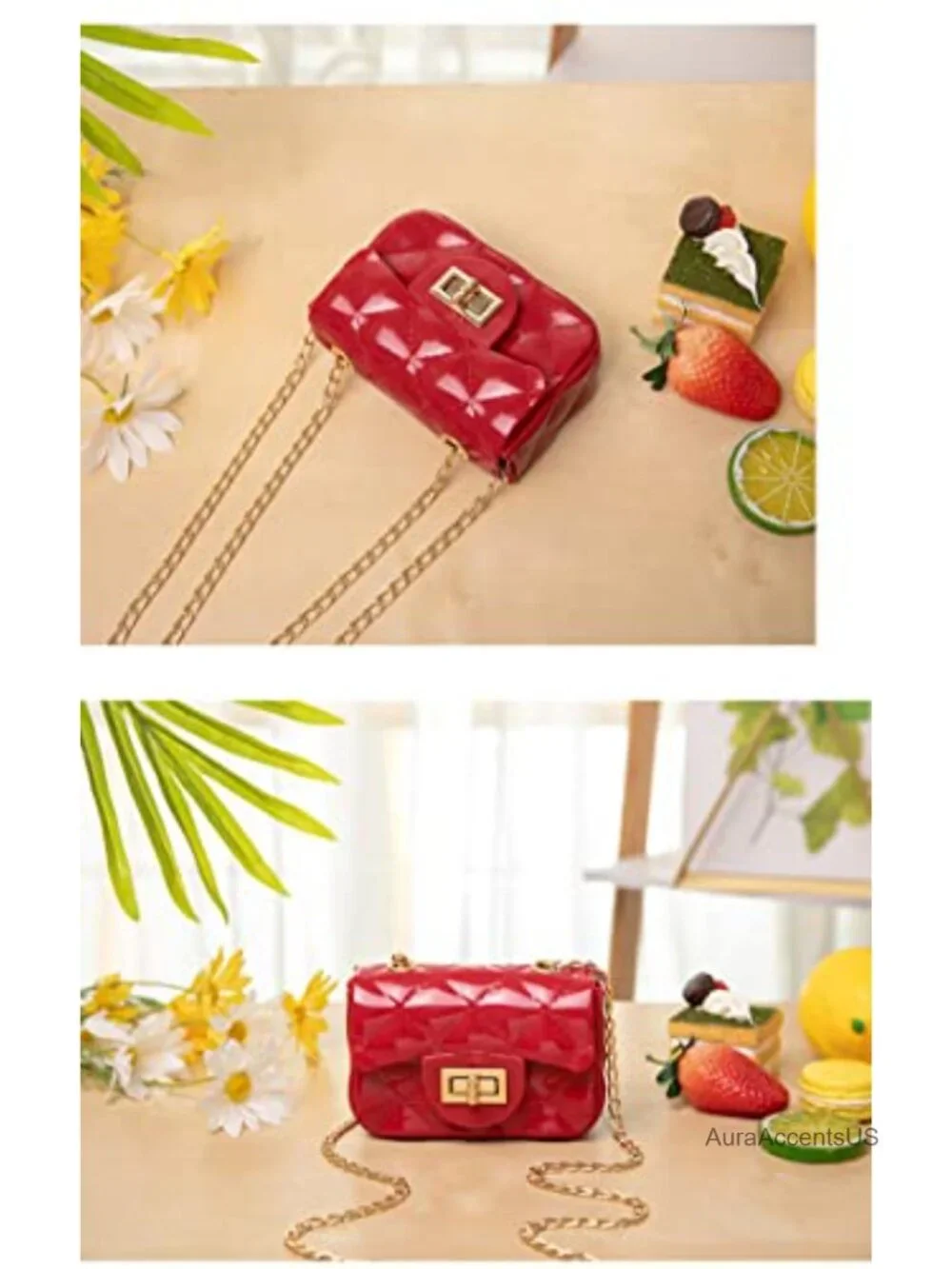Mini PVC Satchel Crossbody Bag with Chain Strap